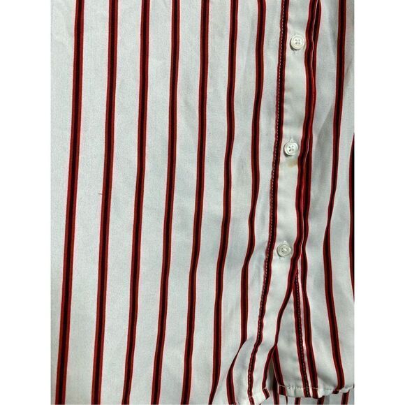 COMO Vintage Red Stripe Pointed Flat Collar Button Down Tunic Women’s Size M - Picture 7 of 16